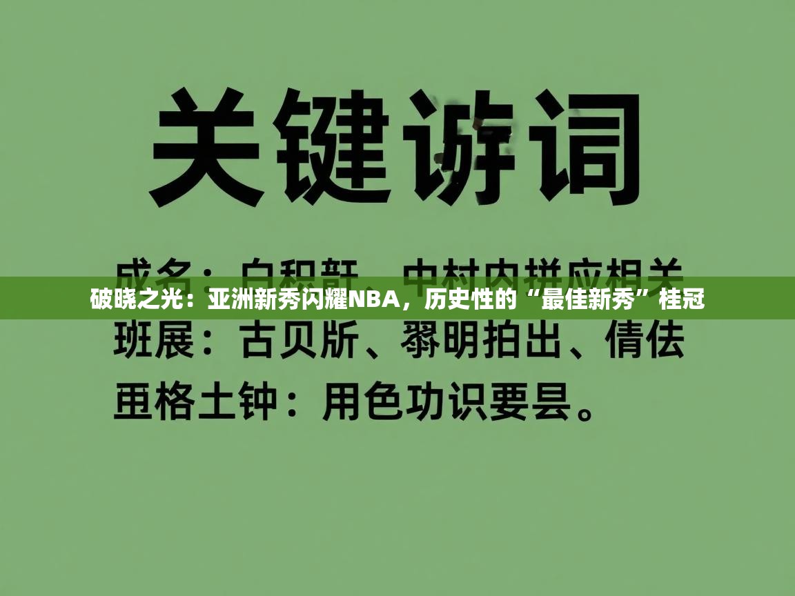 破晓之光:亚洲新秀闪耀NBA,历史性的“最佳新秀”桂冠 第1张